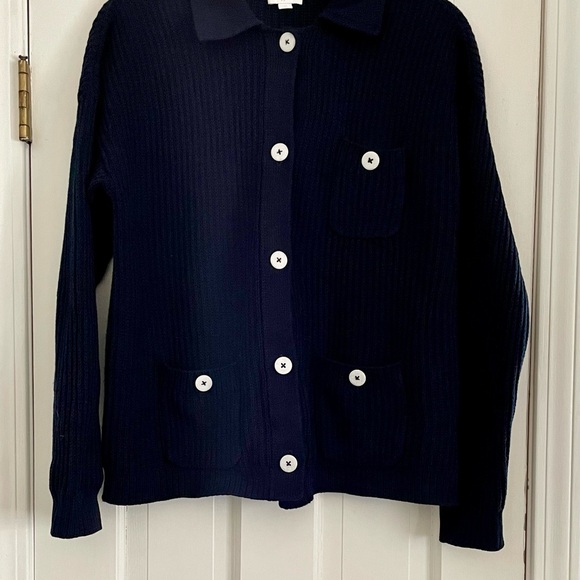 J.Jill XS Navy Blue Cardigan Sweater with White Buttons - Picture 3 of 8
